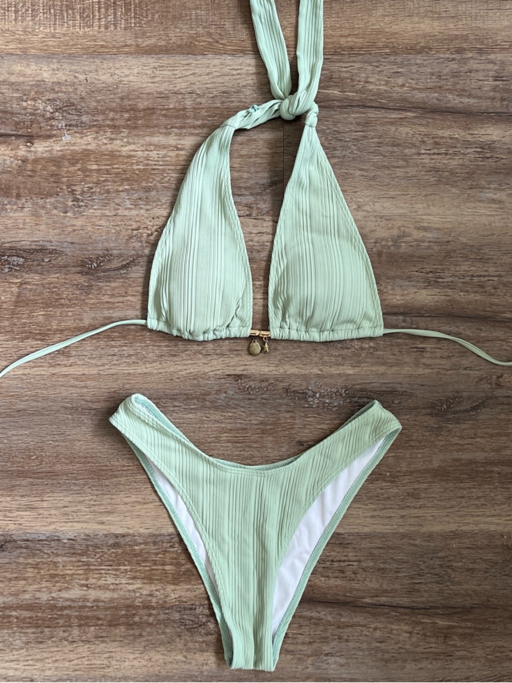 Light Green Ribbed Triangle Bikini Set